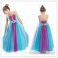 New Design Chiffon Floor Length Sleeveless Strapless Lace up Beaded A-Line Rainbow Flower Girls Dress (MQ1013)